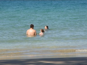 Family in the surf