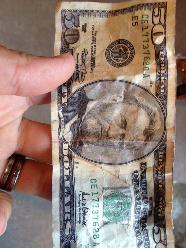 Tweet: Found a crumpled up $50 in my garbage shed. Is the…