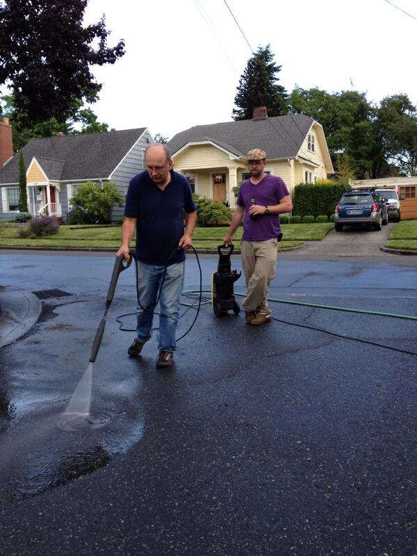 Tweet: Pressure washing the street to prepare for this we…
