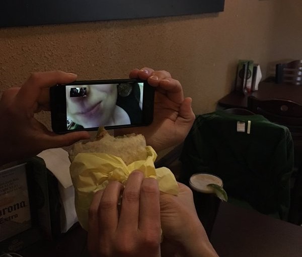 Tweet: Sharing a chile relleno burrito bite with my sis i…
